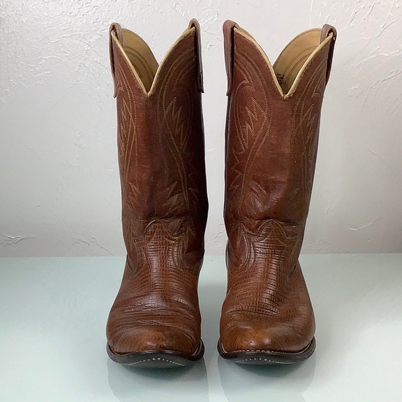 Vintage Laredo Metal Logo heel tag Cognac cowboy riding heels boots men SZ 8 EE - Picture 3 of 13